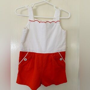 Girl’s three-piece summer set, including romper, hat, and swimsuit!